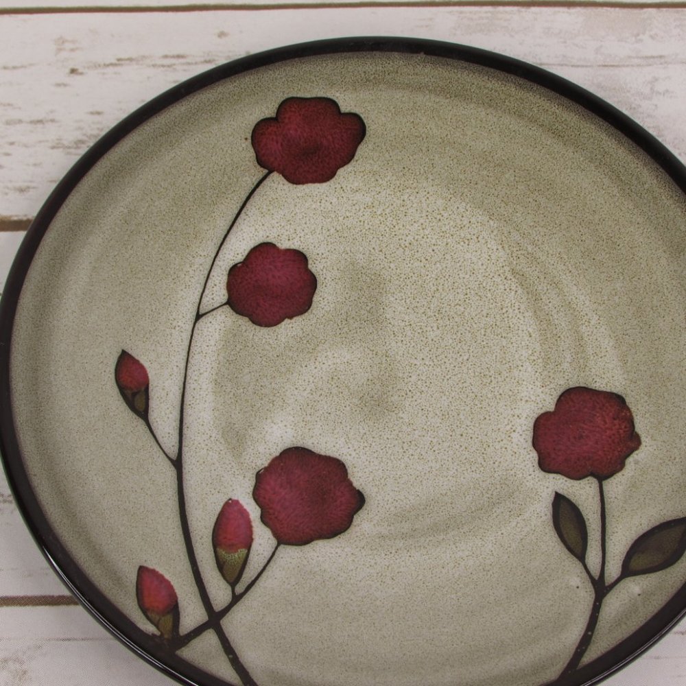 Pier 1 Red Reactive Floral Brown Speckled 8.25" Salad Dessert Plate Stoneware - Picture 2 of 7